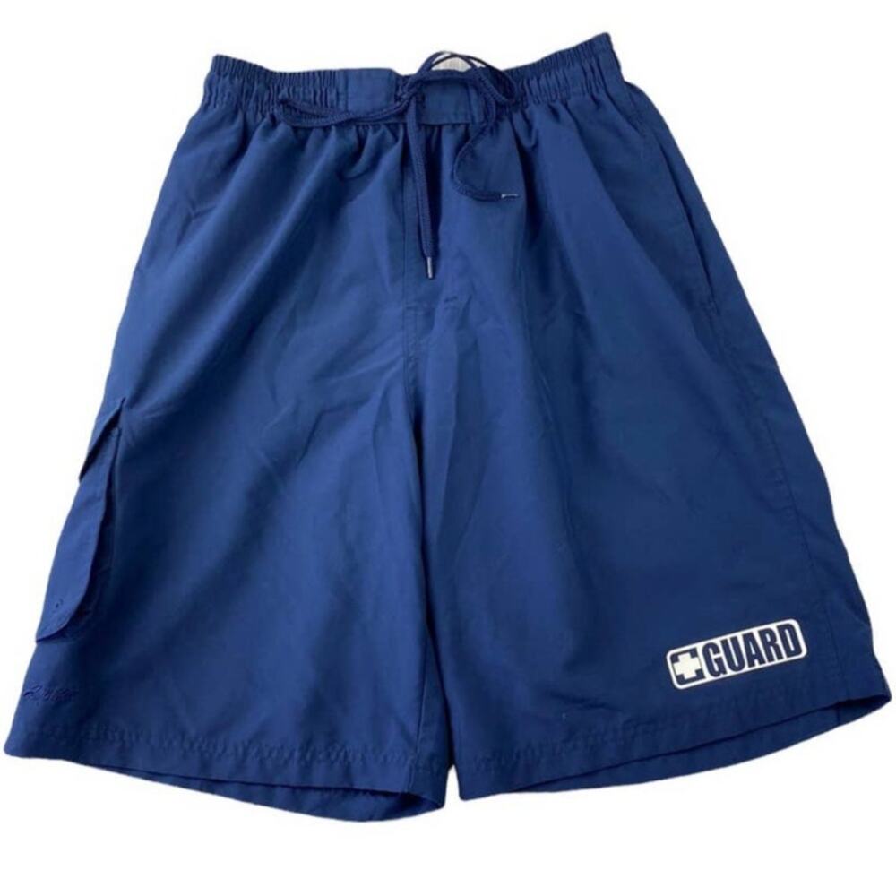 Dolfin Guard Mens Board Shorts M Blue Swim Trunks Cargo Pocket Lifeguard Style